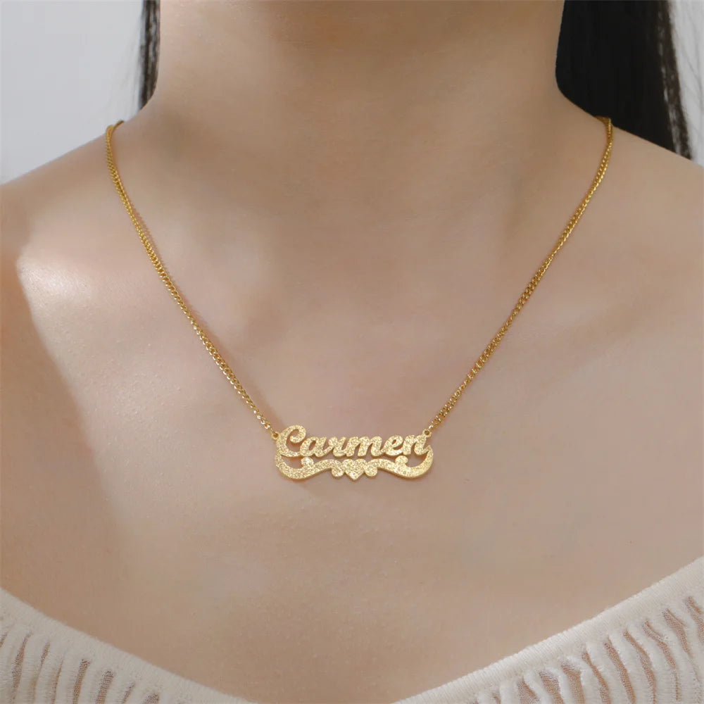My Shape Custom Name Sparkling Necklaces Stainless Steel Customized Bling Frosted Pendants Personalized Name Chain Jewelry Gifts