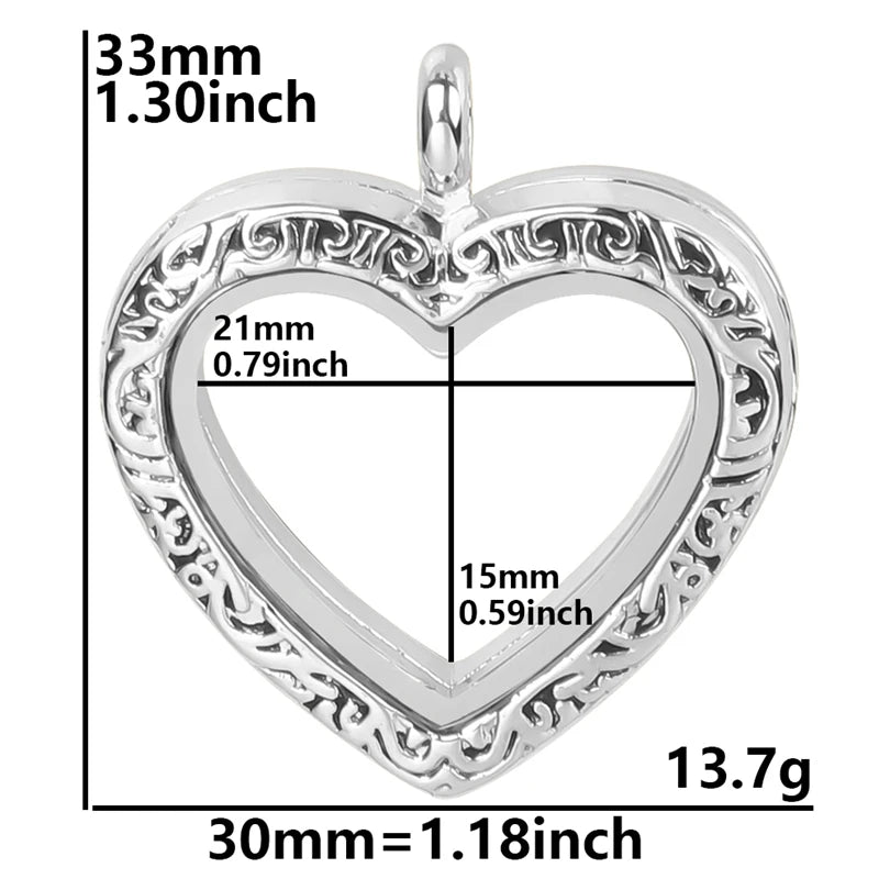 1Pc Punk Heart Round Memory Reliquary Photo Medaillon Pendant Glass Geometric Cremation Ashes Floating Locket кулон Jewelry
