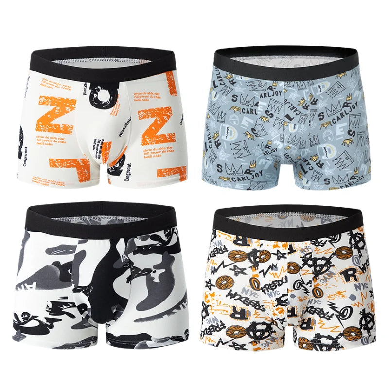 4/10piece Men's European And American Size Printed Fashionable Underwear Comfortable Plus Size Boxer Shorts Casual Sports Shorts