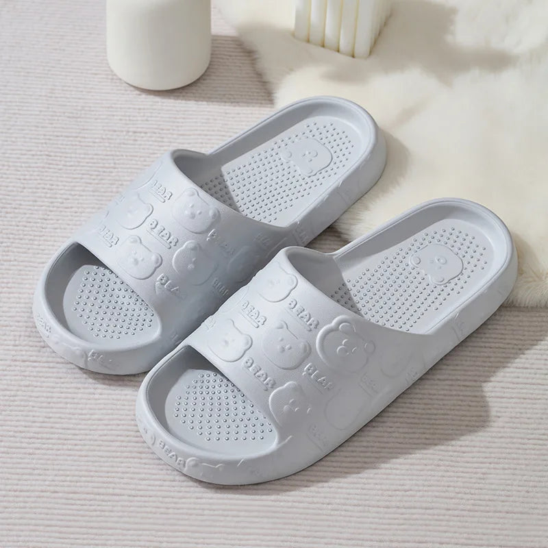 Couple Printting Cute Bear Women Slippers Summer Indoor Soft Cartoon Sandals Bathroom Anti-slip Outdoor Comfy Men Leisure Shoes