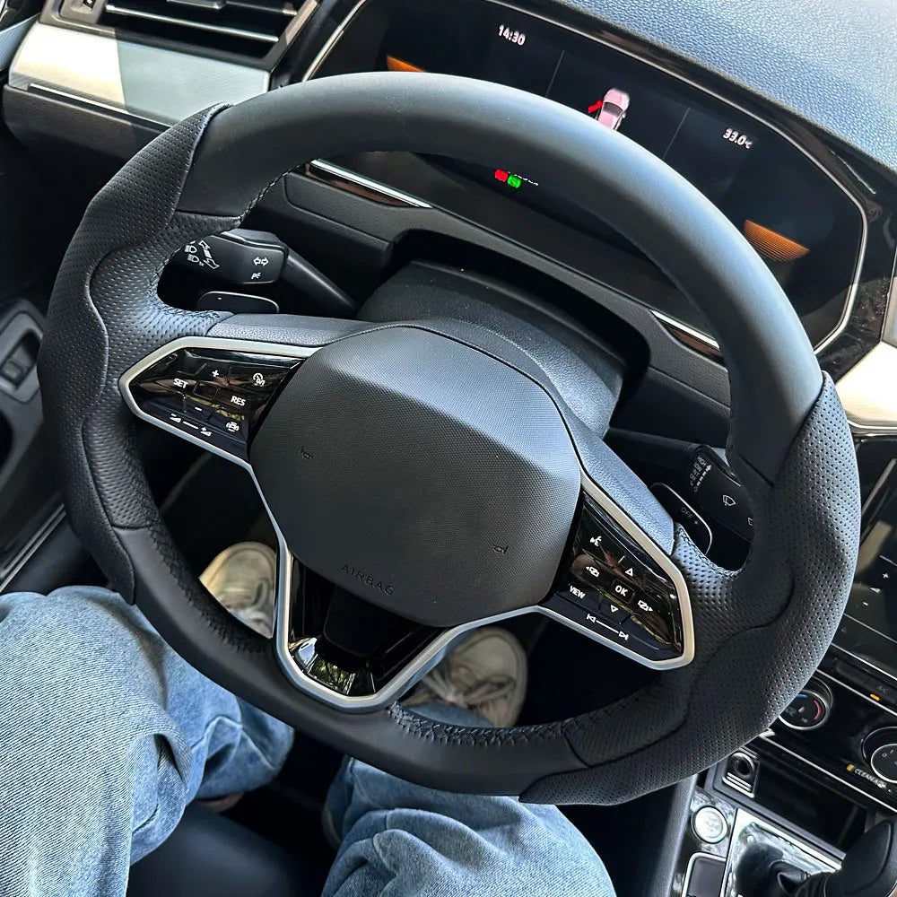 Universal D-shaped Round Car Steering Wheel Cover Ventilation hole Leather Absorb sweat Anti-slip Decoration Accessories 15inch