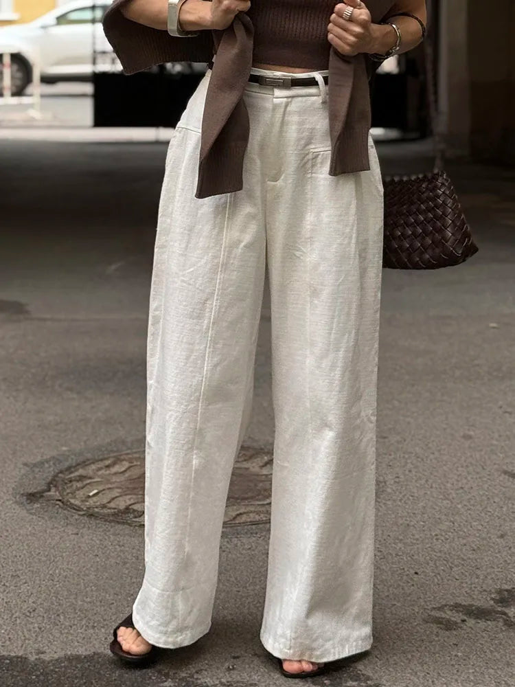 Summer White Pants For Women Cotton Formal High Waist Wide Leg Trousers Ladies Elegant Summer Women's Pants Straight Leg Office