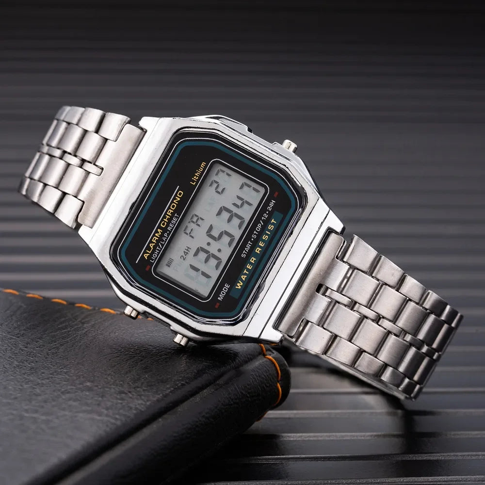 Luxury LED Watches for Men Stainless Steel Gold Sliver Electronic Digital Watch Fashion Business Mens Watch relogios masculino