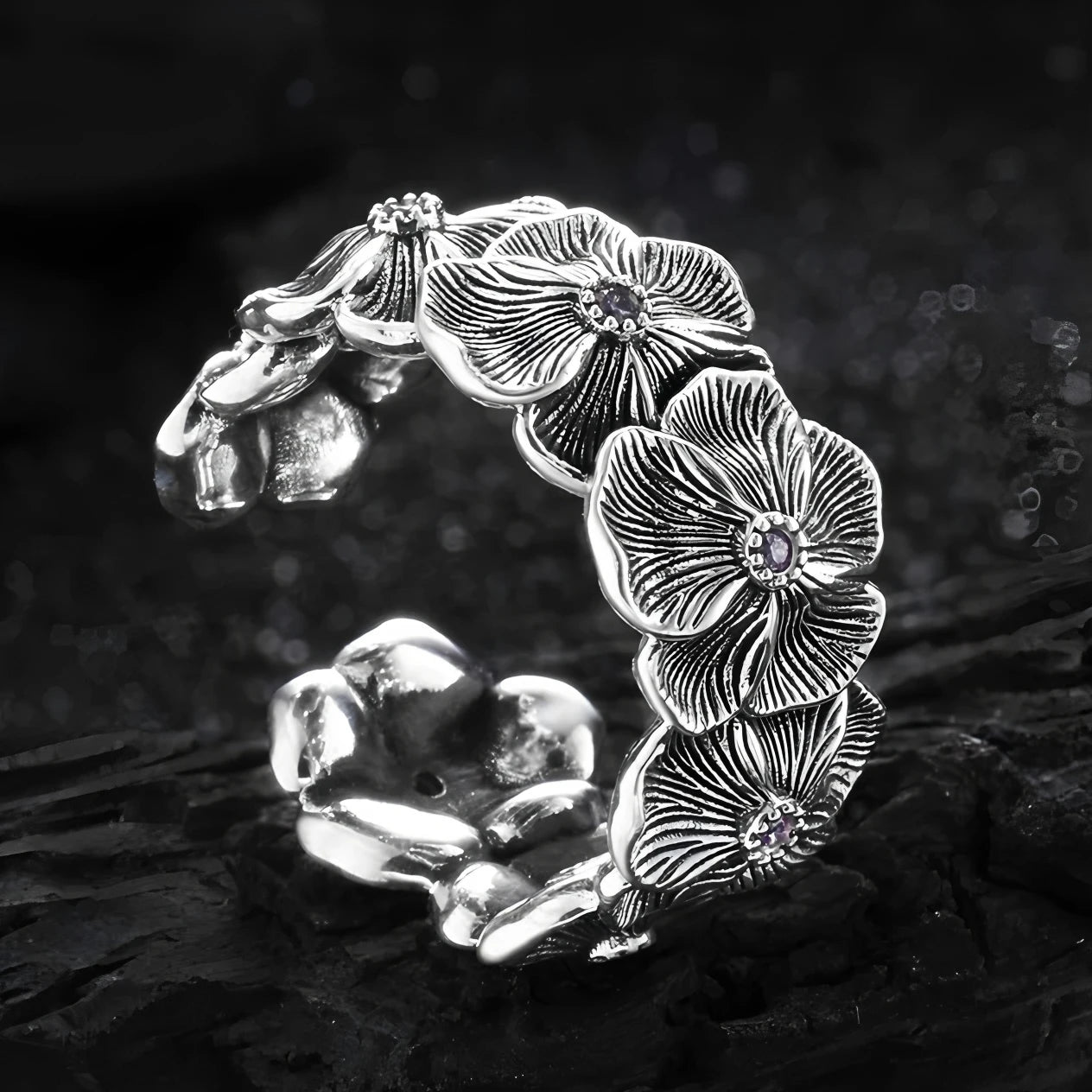 925 Sterling Silver Metal Flower Shell Geometric Rings For Women French Retro Romantic Open Thai