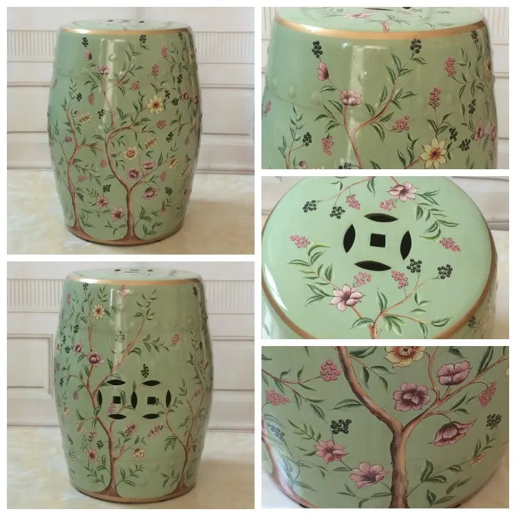 Shoe Changing Stool Flower Bird Ceramic Drum Stool Dressing Antique Drum Sitting Stool Living Room Furniture Luxury Dresser