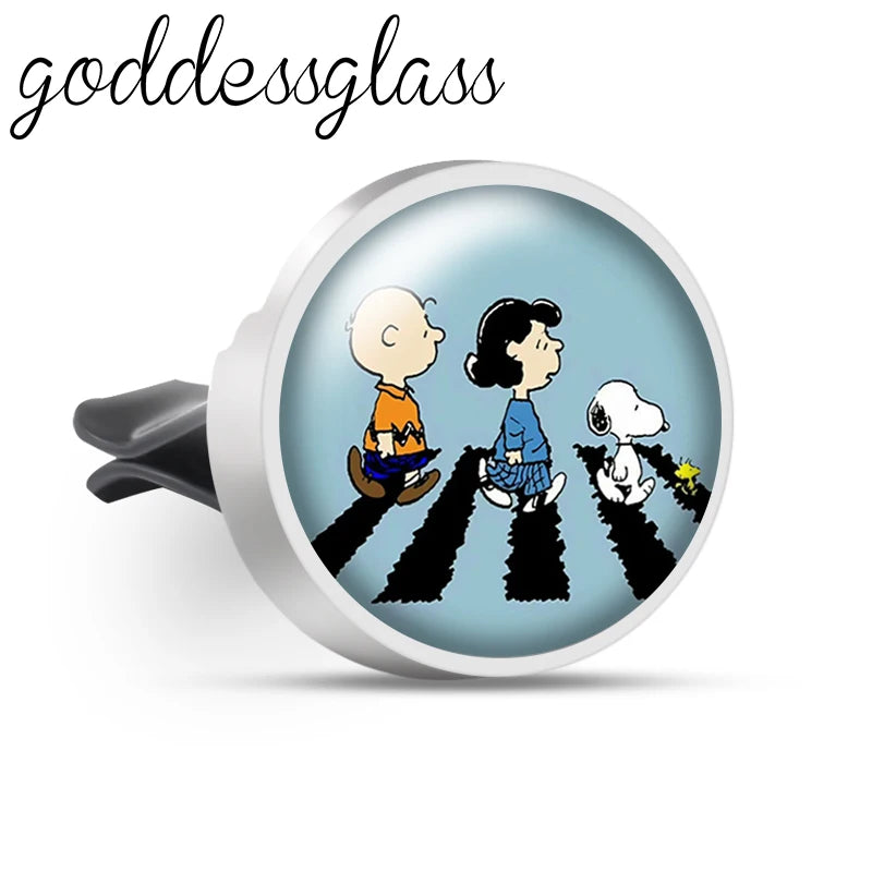 Snoopy on the Road 66 Walking Anime Photo Aromatherapy Car Decoration Clip Perfume Locket Fittings Oil Scent Gift keychain