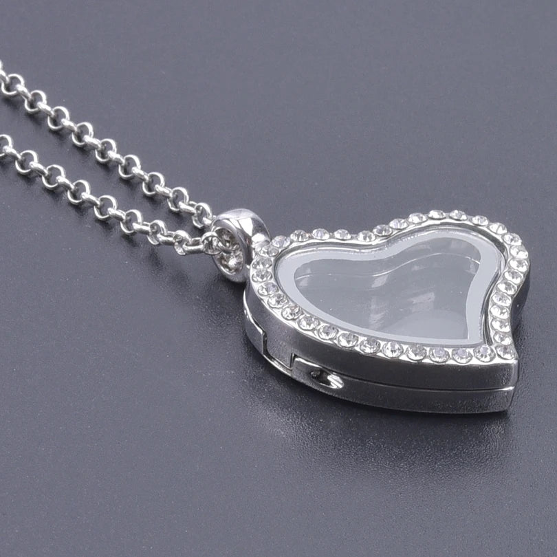 1Pc Trendy Sweet Love Glass Reliquary Photo Locket Pendant Necklaces Goth Heart Cremation Ashes Urn Relicario Collares Jewelry
