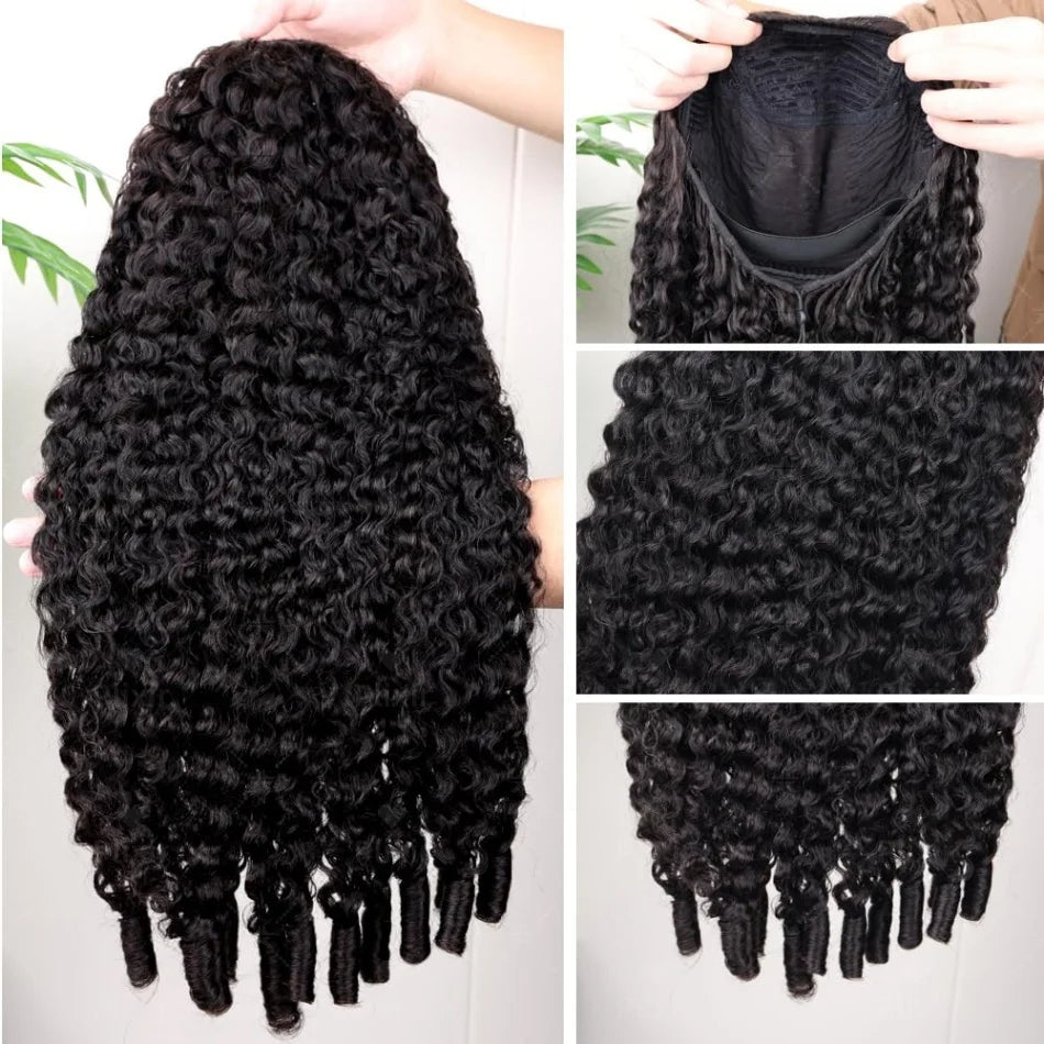 Burmese Curly Human Hair 3 IN 1 Half Wigs Glueless Wig Human Hair For Women Half Wig Drawstring Headband Wig Brazilian Hair