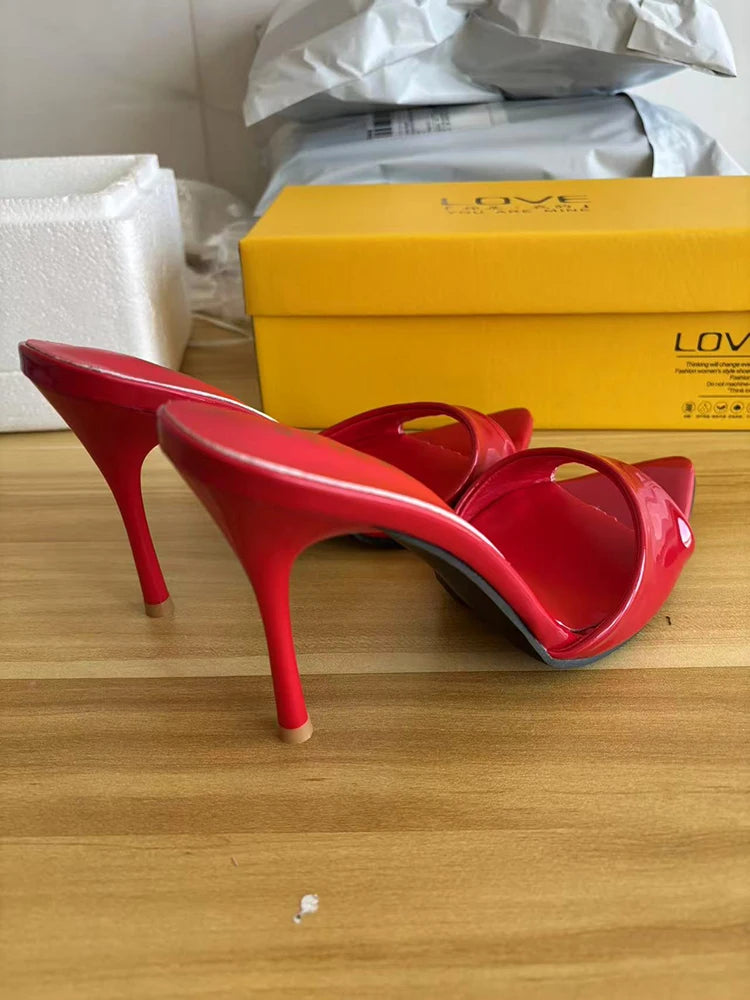 Nightclub Fashion Thin High Heel Summer Women Slippers Fashion Peep Toe Dress Slides Ladies Sexy Stripper Party Sandals