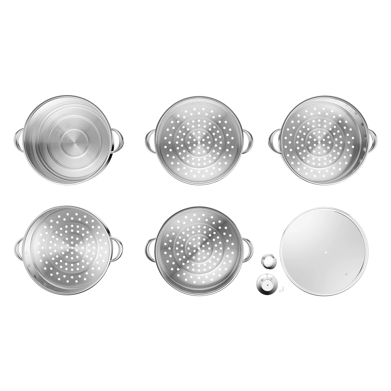 5-Layer Steamer 26cm/28cm/30cm Steam Cooker 304 Food-Grade Stainless Steel 4 Steaming Grids and 1 Cooking Pot W/ Glass Lid