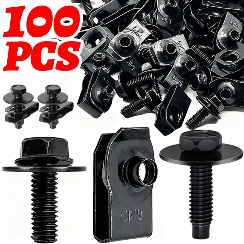 Car Fender Liner Retainer Clip M6 Engine Splash Shield Screws Hex Head Bolt Washer Auto Under Cover Bumper Guard Board Fastener