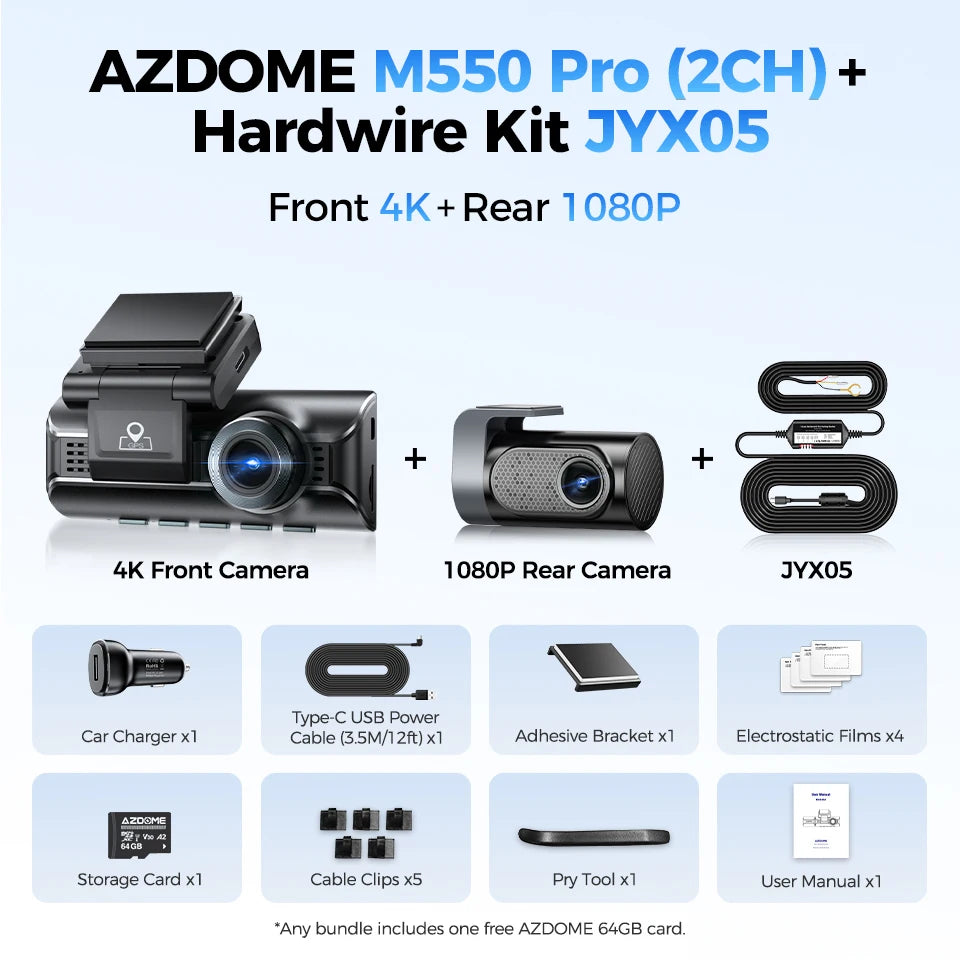 Upgrade AZDOME M550 Pro Dash Cam 4K Front Dashcam Auto 5.8Ghz Wi-Fi GPS G-sensor Car DVR 6 IR Night Vision Parking Monitor