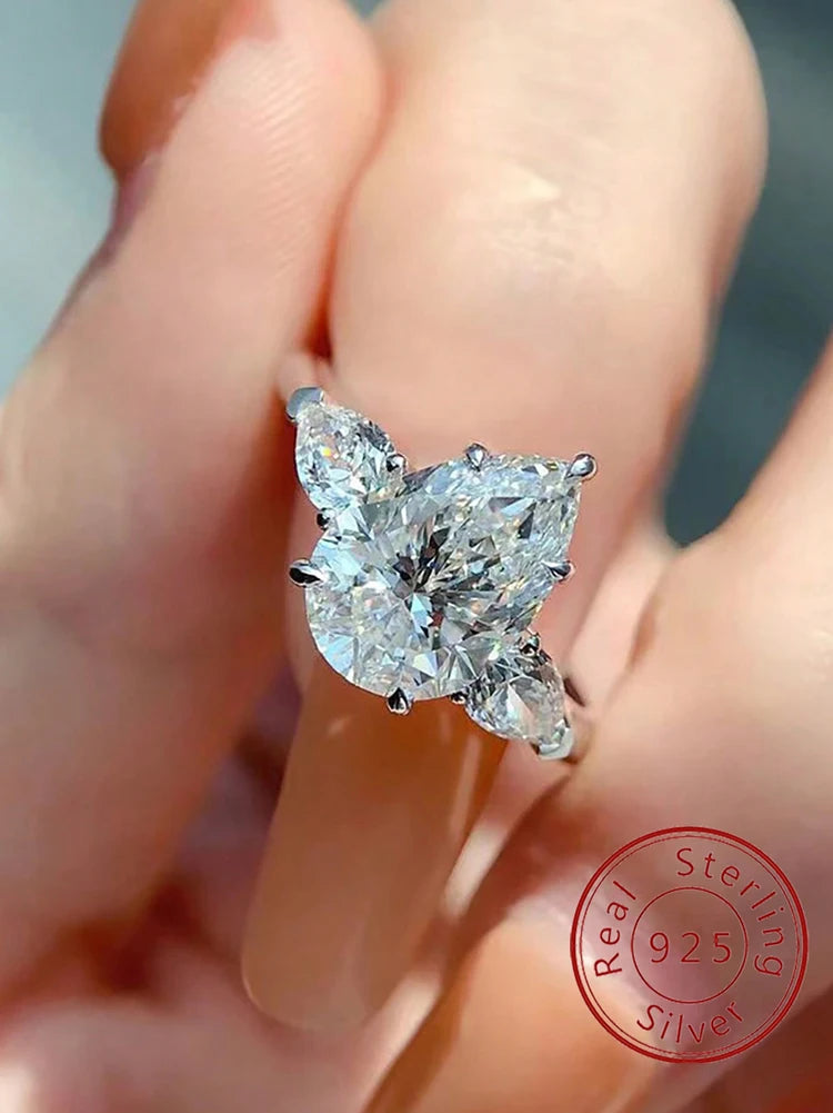925 Sterling Silver Shiny Water Drop Design Zircon Ring For Women Engagement Wedding Luxury Fashion High Quality Fine Jewelry