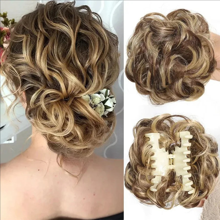 6 Inch Claw Clip Messy Bun Wig Curly Wavy Synthetic Hair Extensions for Women for Updo Hairstyles Halloween and Christmas