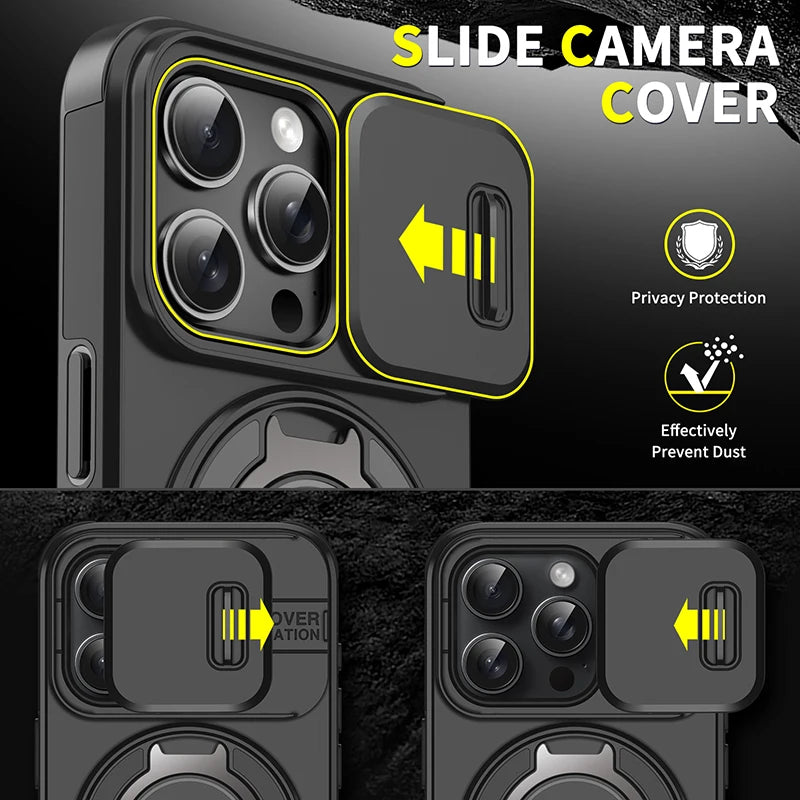 360°Rotating Hidden Metal Car Holder Ring Push Window Protection Lens Shockproof Phone Case For IPhone 16 Pro Max 16 Plus Cover