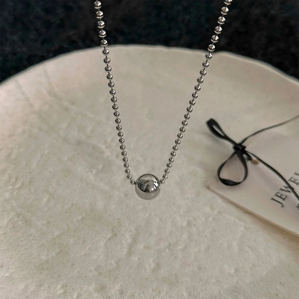 LATS Personality Stainless Steel Beaded Ball Pendant Necklace for Women Silver Color Double Layer Hip Hop Rock Chokers Jewelry
