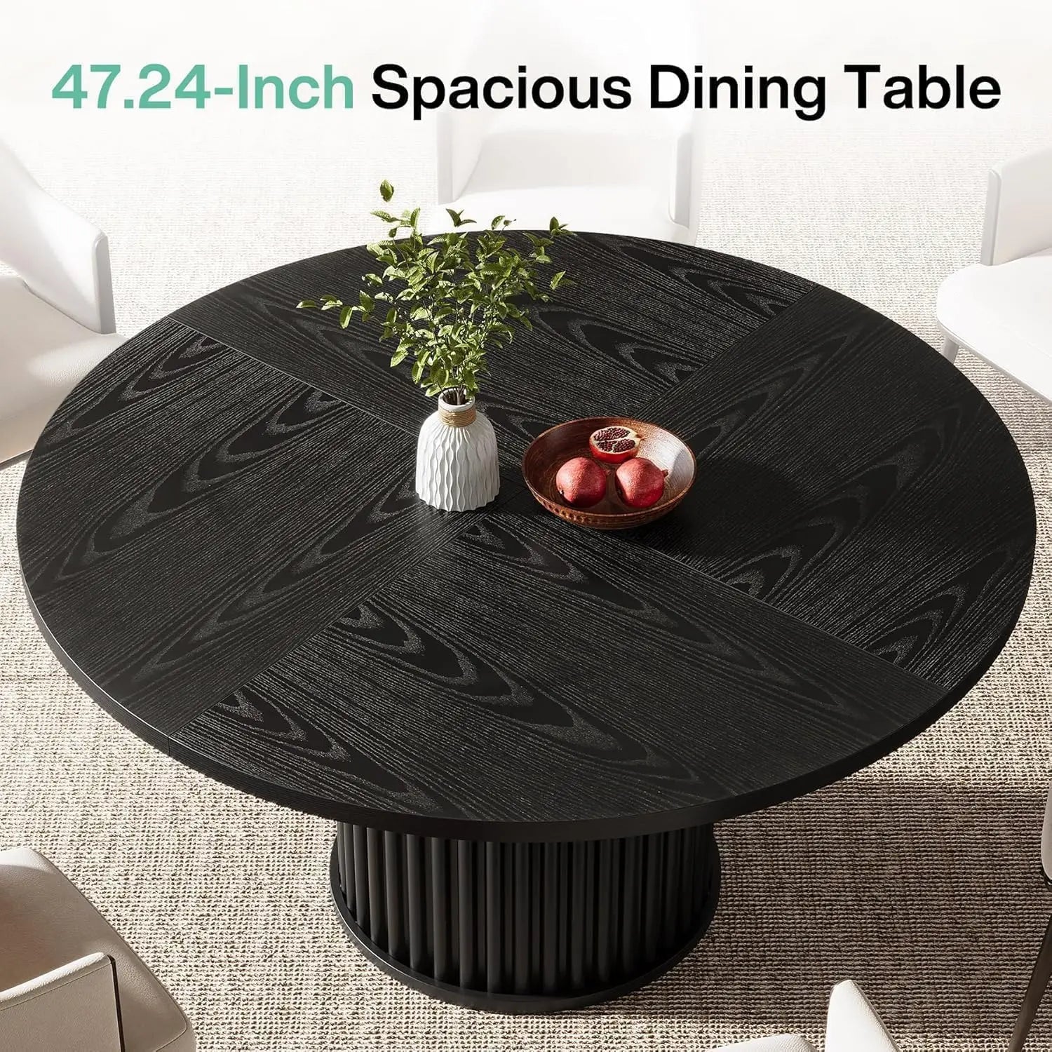 Round Dining Table,Black Dining Table for 4 People, Dining Room Table with Sturdy Metal Frame, Modern Dining Room Furniture