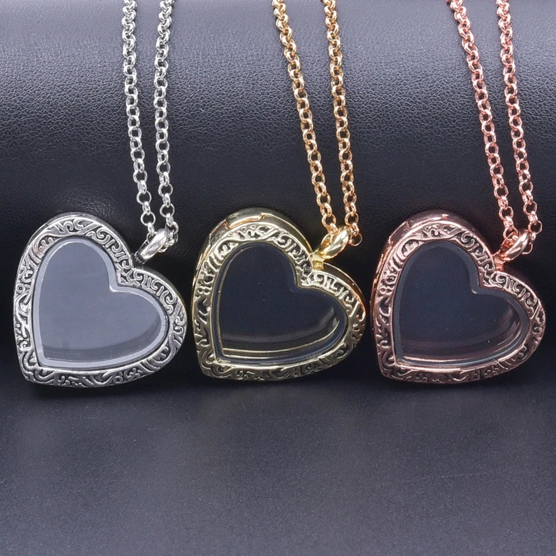 1Pc Trendy Sweet Love Glass Reliquary Photo Locket Pendant Necklaces Goth Heart Cremation Ashes Urn Relicario Collares Jewelry