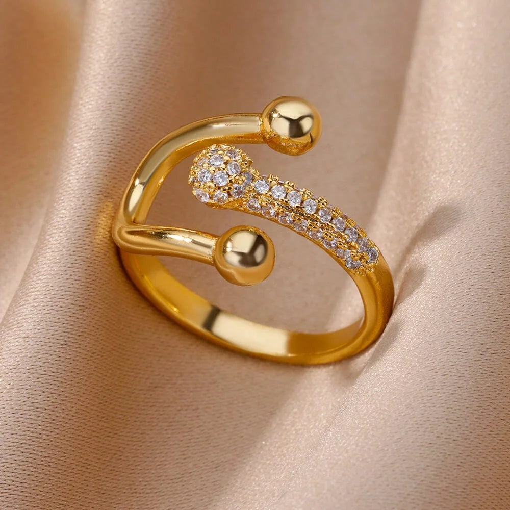Fashion Chain Hollow Out Rings For Women Gold Color Stainless Steel Zircon Cross Open Ring Trendy Wedding Aesthetic Jewerly Gift
