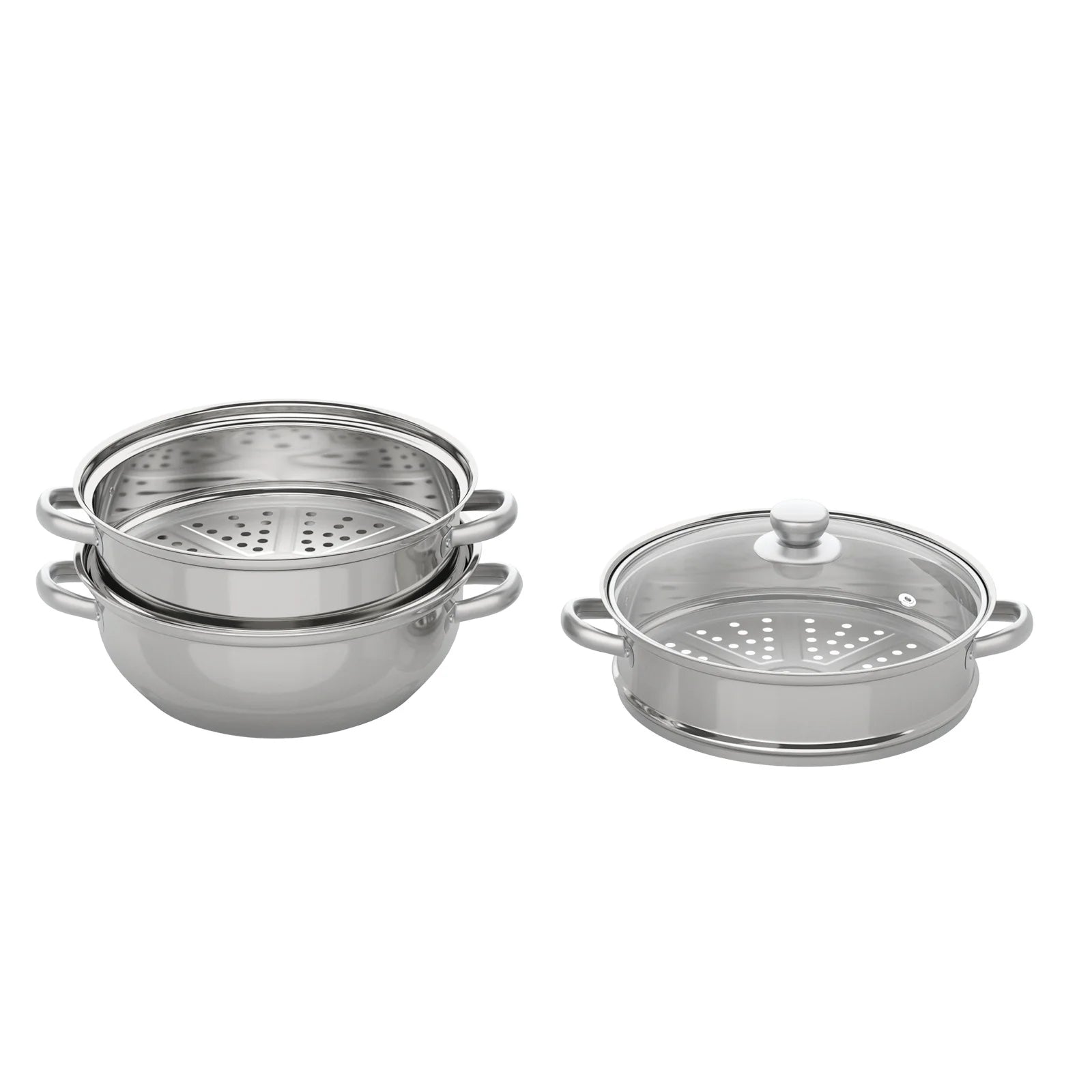28CM Stainless Steel Steam Cooker Multi-Function 3 Tier Steamer Pot Cookware for Cooking Veg Meat Soups Seafood