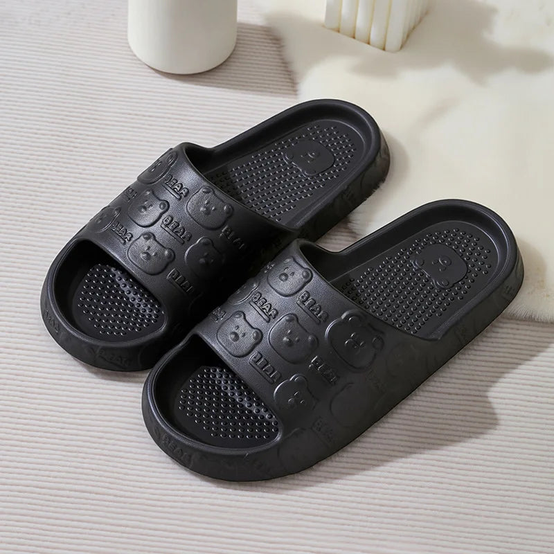 Couple Printting Cute Bear Women Slippers Summer Indoor Soft Cartoon Sandals Bathroom Anti-slip Outdoor Comfy Men Leisure Shoes