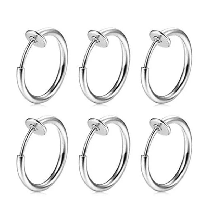 2-6Pc Fake Nose Ring retractable earrings Hoop Faux Lip Earrings Cartilage Septum Clip on Ear Lobe Helix Anti Conch Non Piercing