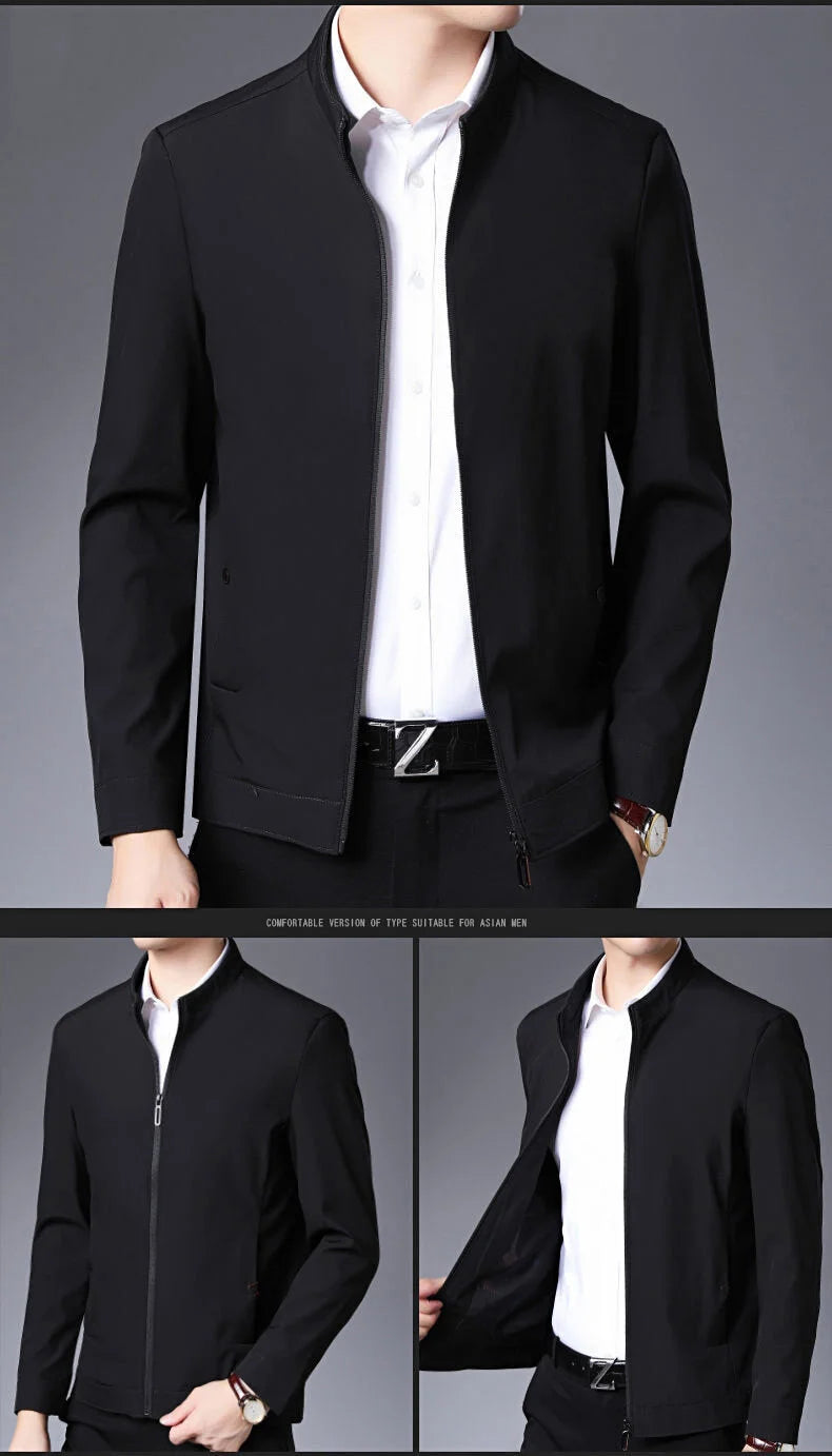 Solid Quality Men's Jacket Business Casual Luxury Blazer for Men Zipper Jacket Office Dress Coat Spring Autumn New Outerwear 3XL
