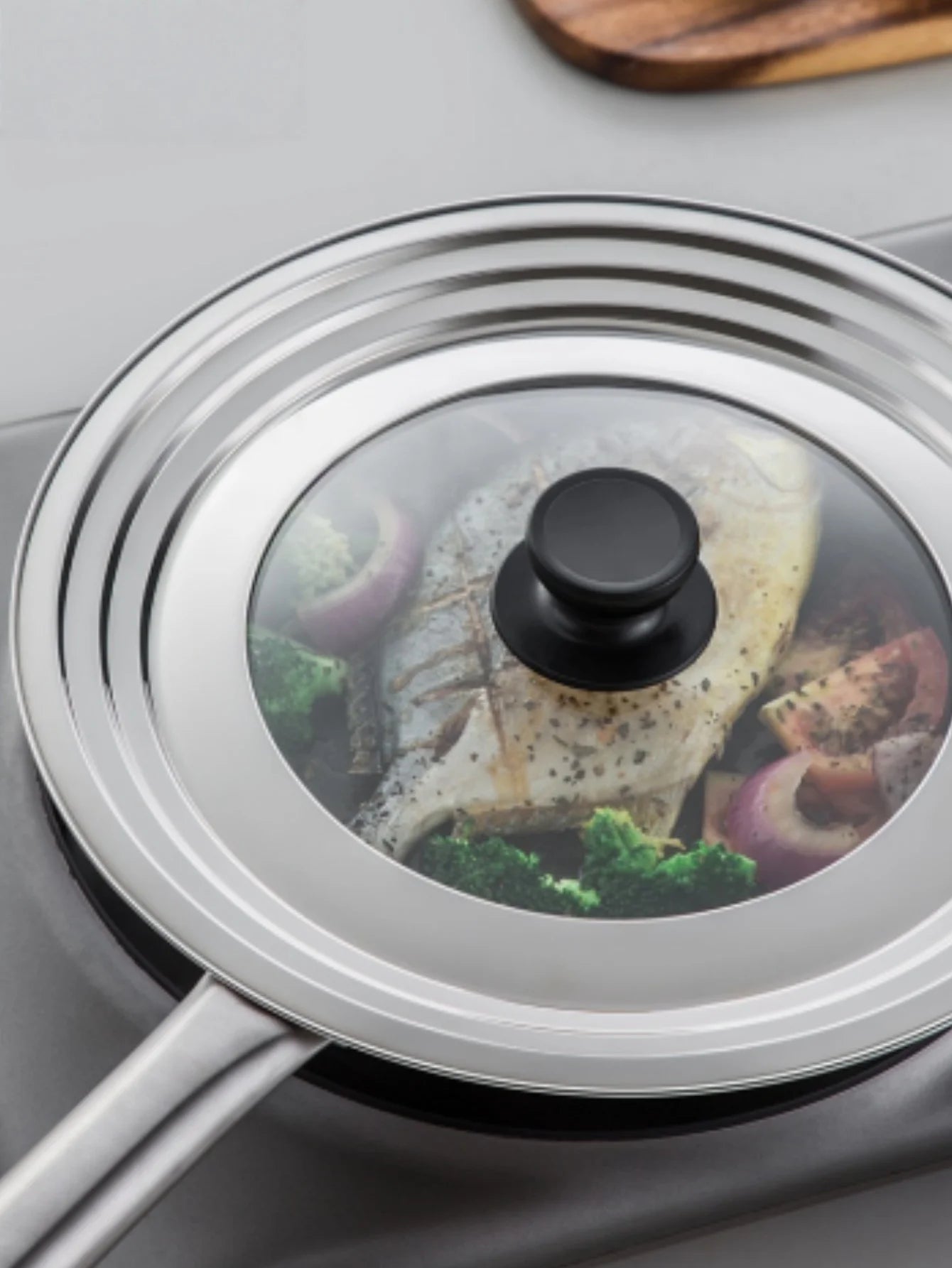 Stainless Steel Universal Lid For Pot And Pan Skillet Lid Pot Cover Fit 8.66-11.Inch Cookware Frying Pan Cover Pan Lid With Knob