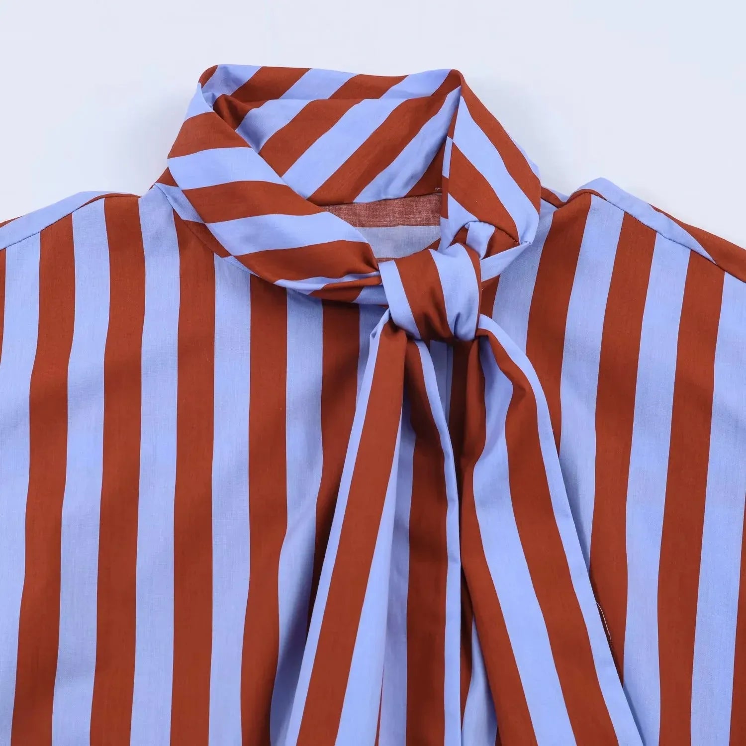 Women New Music Festival Chic Blouse Women's Loose Fit Striped Shirt Bow Single Breasted Simple Casual Female Top