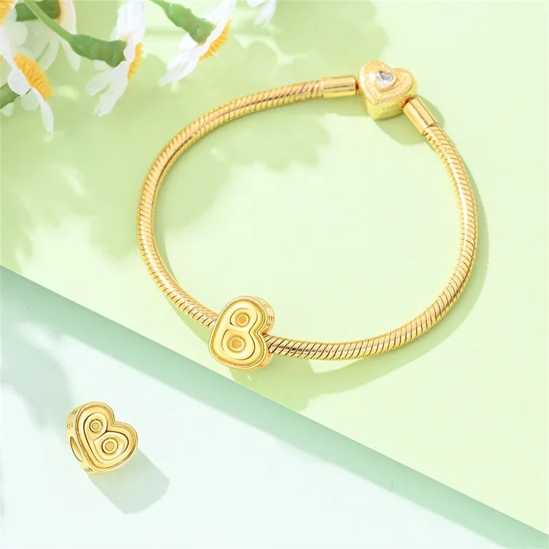 New Hot Sales 925 Sterling Silver 26 Golden Letters Charms Bead Fit Original Bracelet DIY Women Birthday Jewelry Gifts