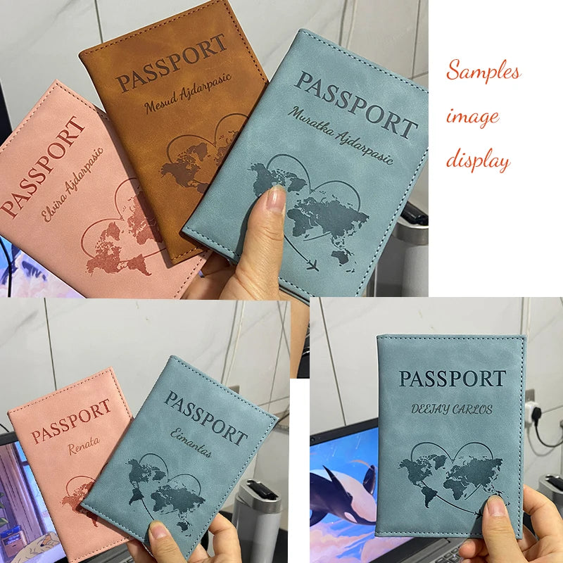 Laser Engarving Name Passport Cover Travel Wallet Pu Case for Passports Passeport Personnalisé Names Number
