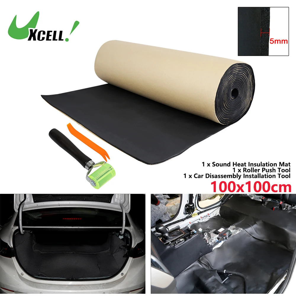 Uxcell 200X50cm 5mm 8mm 10mm 10.76sqft Car Acoustic Foam Floor Tailgate Sound Insulation Deadener Mat Noise Reduction Pad Black