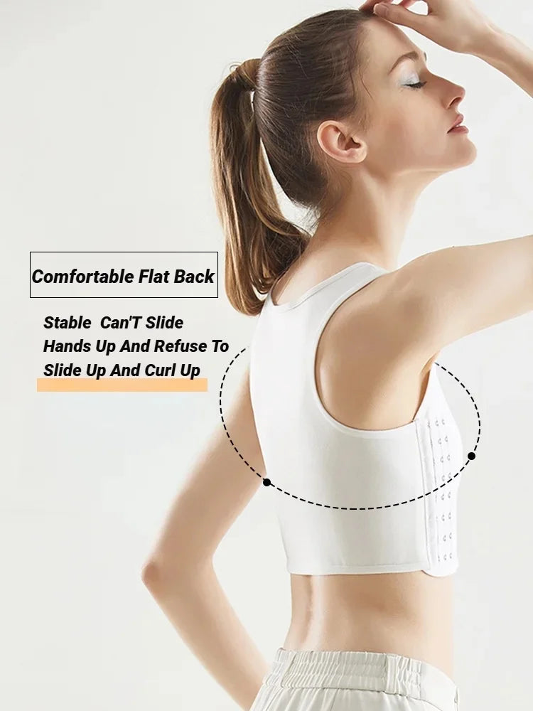 Women Breathable Chest Breast Binder Side Buckle Short Vest Tops Underwear Tank Wireless Wrap Bandages Flat Seamless