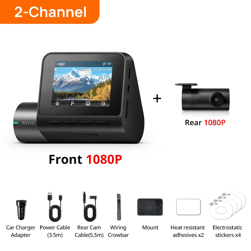 Global 70mai Dash Cam A200 Dual-channel Record 1080P HDR 2'' IPS Screen 24H Parking Monitor Car DVR 70mai A200 WIFI APP 130° FOV