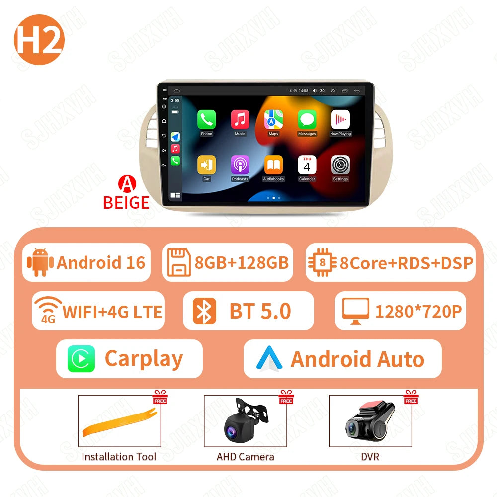 Car DVD Android 16 Radio Stereo For Fiat 500 2007-2015 Auto Multimedia Player GPS Navigation Head Unit High-Performance WIFI