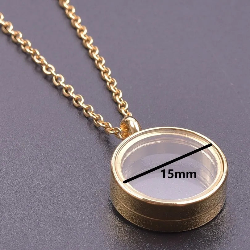 1Pc Inner Size 10-40mm Round Glass Memory Coin Holder Locket Pendant Necklaces Floating Living Relicario Collares Jewelry Bulk