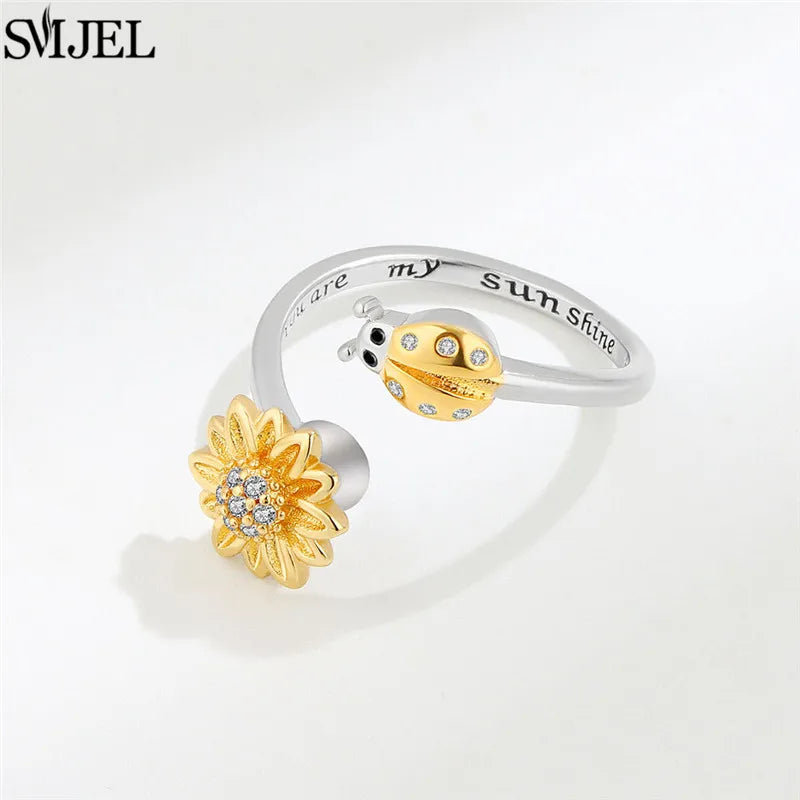 Ethnic Fashion Daisy Flower Anxiety Ring Adjustable Women Girls Worry Stress Relief Jewelry Spinning Fidget Rings Party Gifts