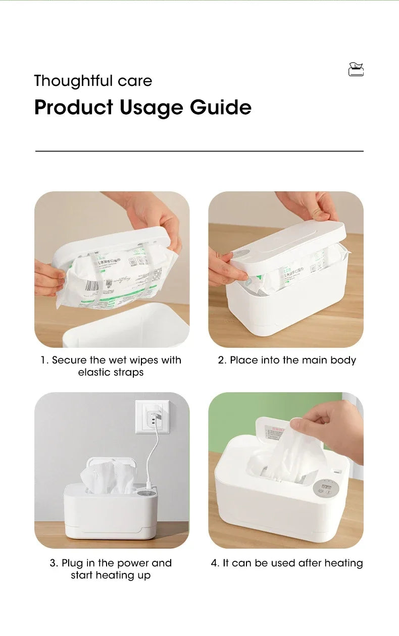 Baby Wet Wipe Heater Warmer with LED Display Wet Towel Dispenser Portable USB Baby Wipe Warmer Napkin Heating Box Home/Car
