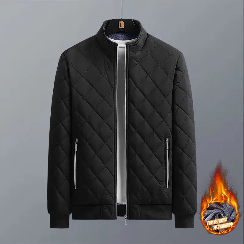 Autumn Winter Bomber Jacket Men Diamond Pattern Fleece Lined Casual Jacket Men Fashion Clothing 2023 Brand New Slim Fit Coat