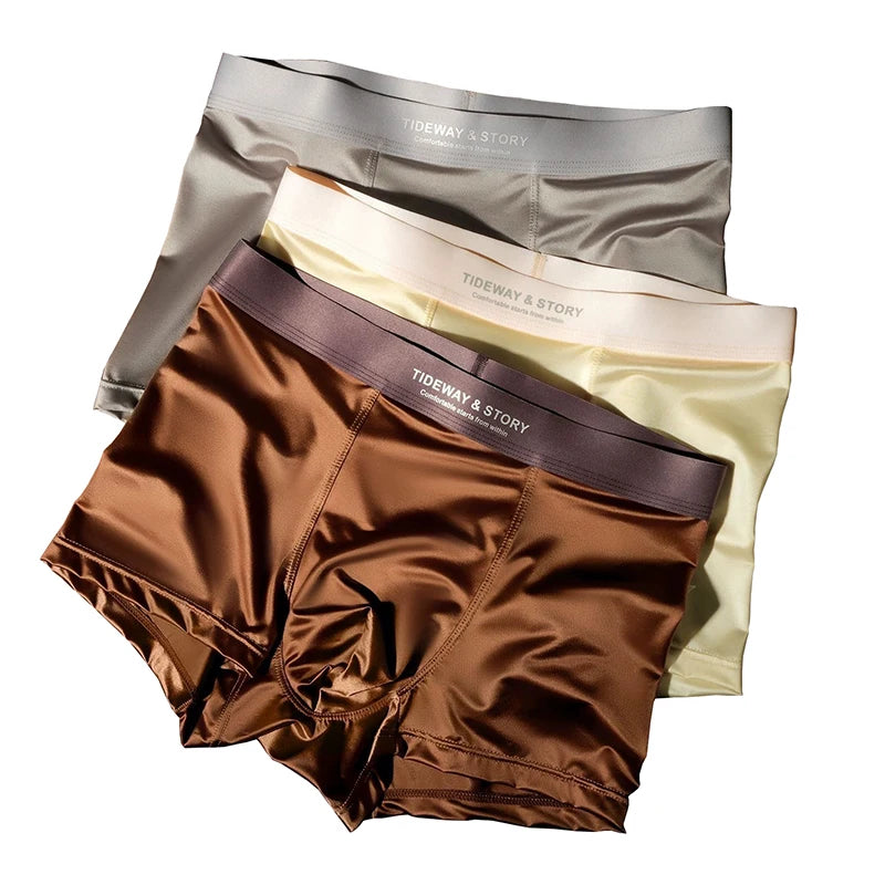 4PCS Men's Underwear Ice Silk High-End Men's Light Luxury Satin Silk Breathable Flat Corner Four Cornered Shorts Without Marks