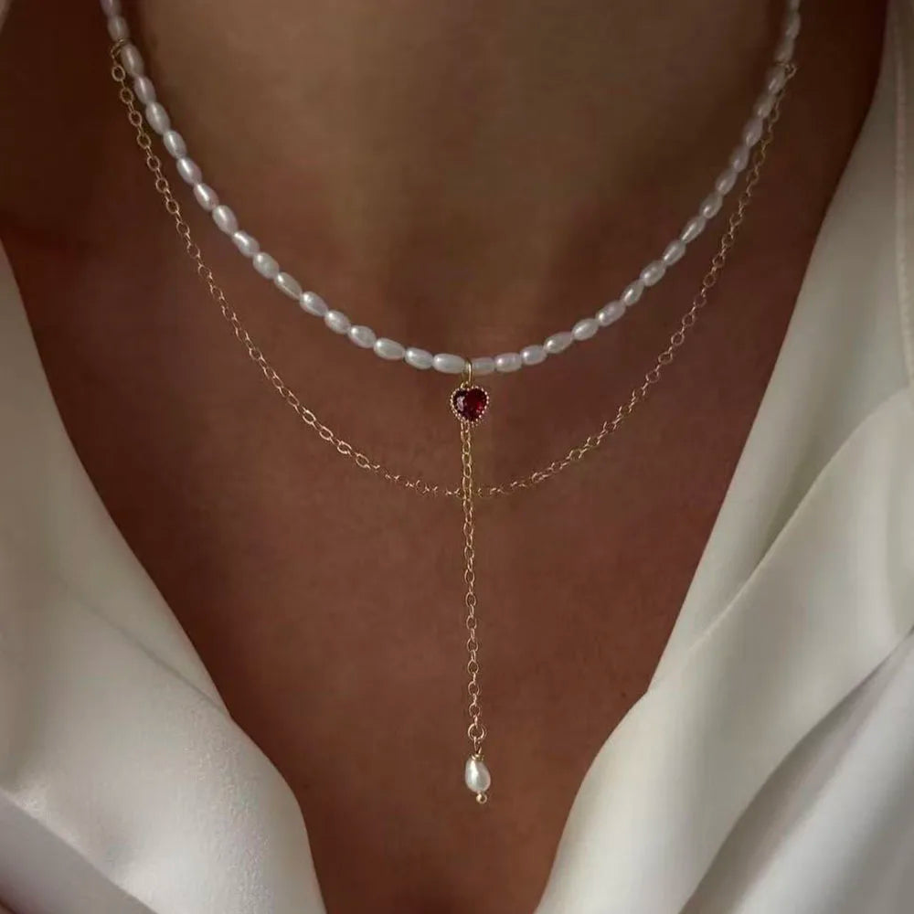 Fashion Tassel Chain Pendant Necklace For Women Boho Transparent Crystal & Imitation Pearl Chain Jewelry Valentine's Gift N0538