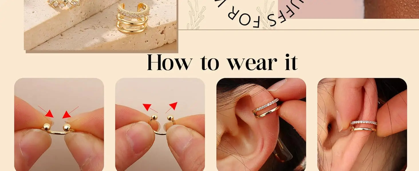 Bobisty 3PCS Ear Cuff Non-Piercing Earrings for Women Cute Clip-On Cartilage Earring 14K Gold Plated Dainty Fake Piercing Earing