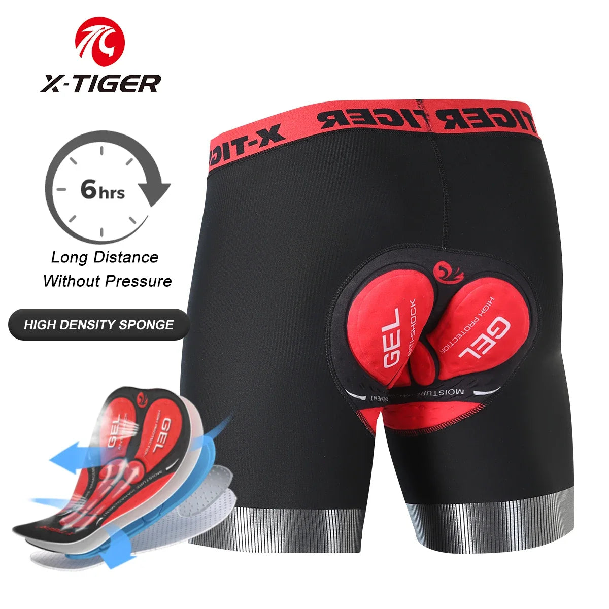 X-TIGER Cycling Underwear Men's Shorts 5D Padded Breathable Sports Riding Bike Bicycle MTB Liner Shorts with Anti-Slip Leg Grips