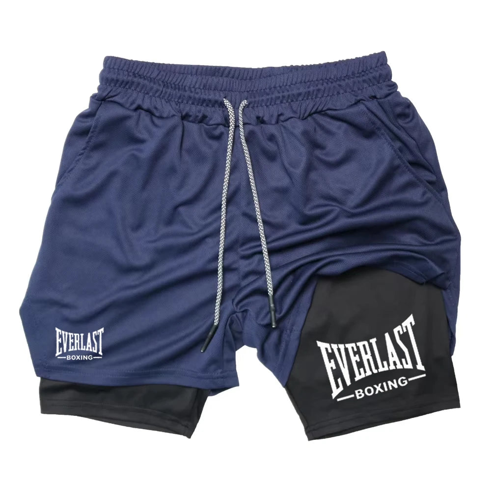 Men's compression gym shorts, EVERLAST printed sports pants, double layered, quick drying, basketball,  muscle, fitness RL0365