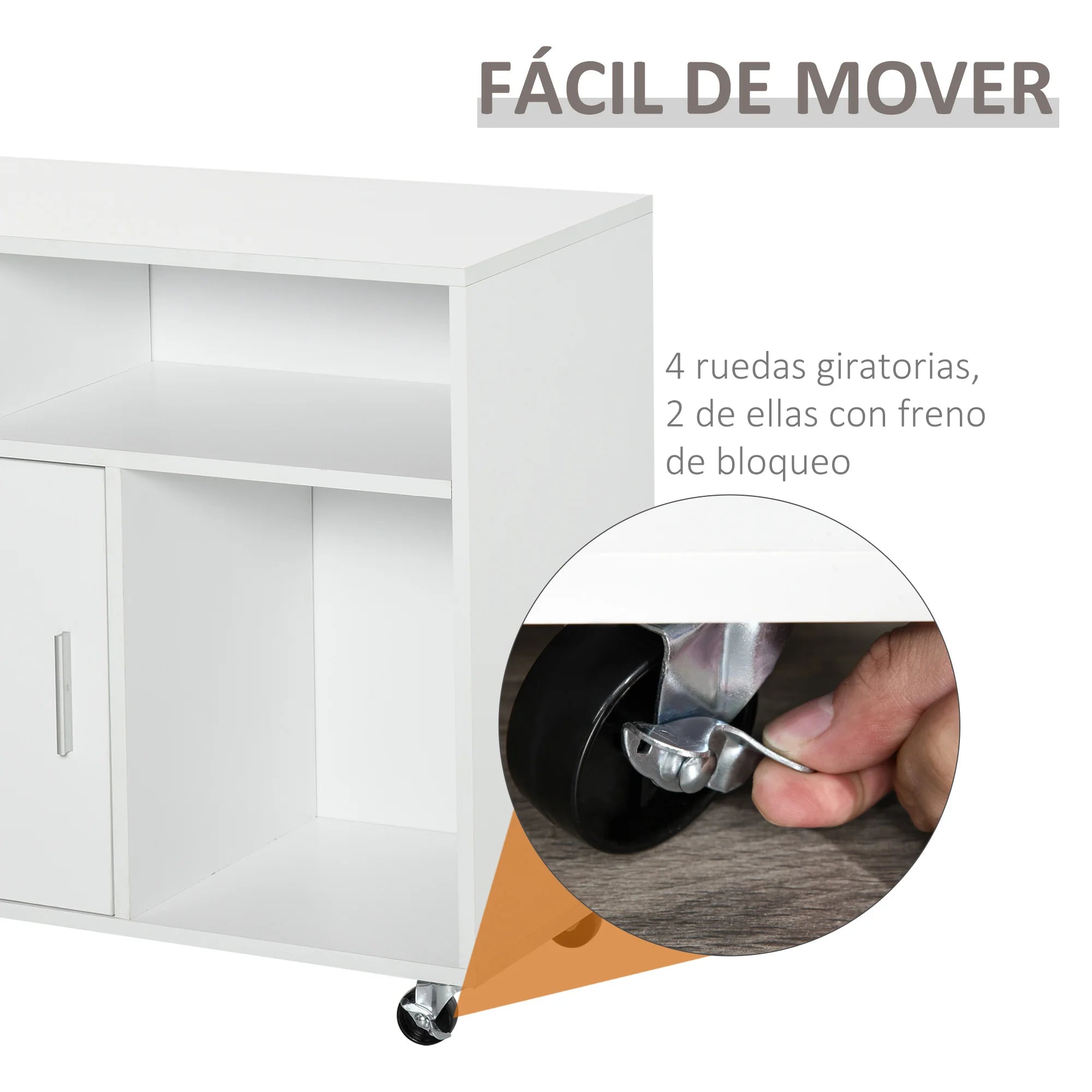 HOMCOM office furniture with wheels drawers and shelves 100x35x65 cm White