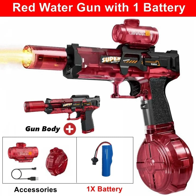 Electric Water Blaster Gun Children Automatic Water Pistol WaterGun with Led Light Summer Outdoor Game Party Toy for Adults Kids