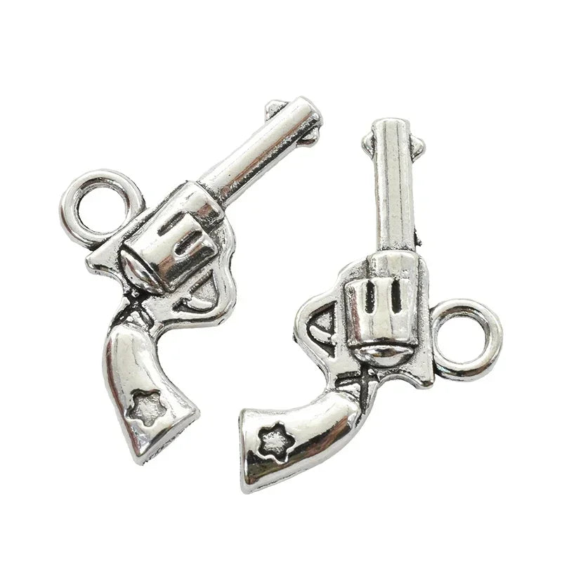 11pcs Mixed Antique Silver Western Cowboy Charms Alloy Boot Gun Hat Pendants For DIY Bracelet Earrings Necklace Jewelry Making