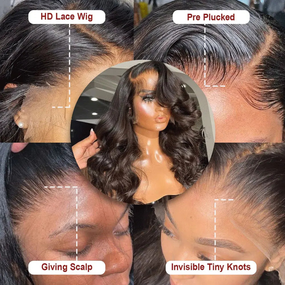 13x6 Lace Front Wigs Human Hair 250 Density Hd Body Wave Lace Frontal Human Hair Wigs For Women Glueless Pre Plucked Black Wig