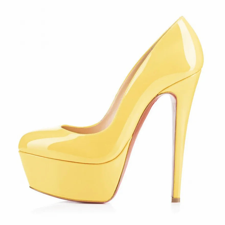 Candy Color Platform Women High Heels Shoes Round Toe Patent Leather Pumps Woman Sexy Party Wedding Shallow Ladies Shoes Size 42