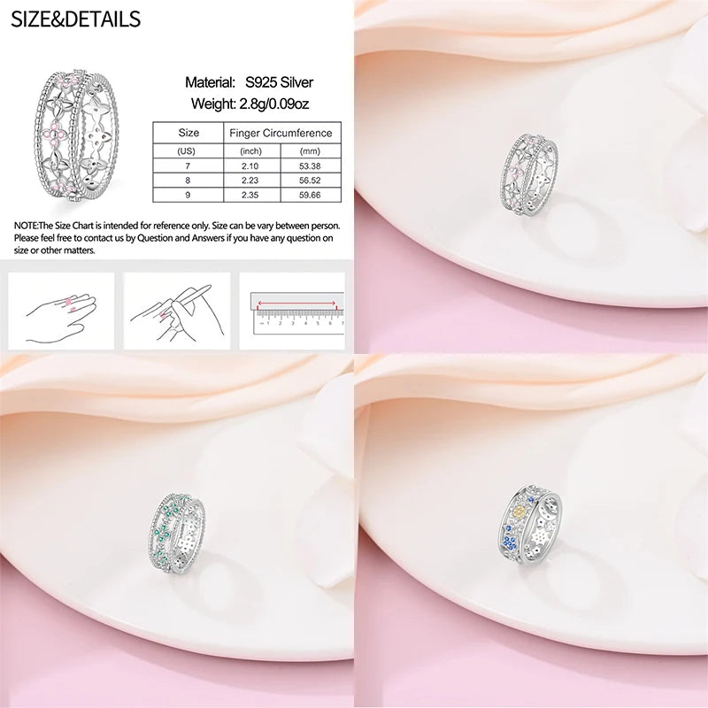 Rings For Women 925 Silver Size 6-9 Ocean Flower Sun Butterfly Heart Hollow Ring Fit For Engagement Weddings Fine Jewelry Gifts